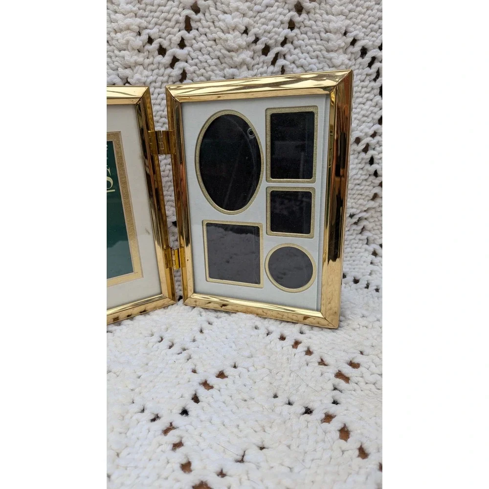 Boundary Waters Vintage Gold Metal Double Folding Picture Frame 5x7 Collage